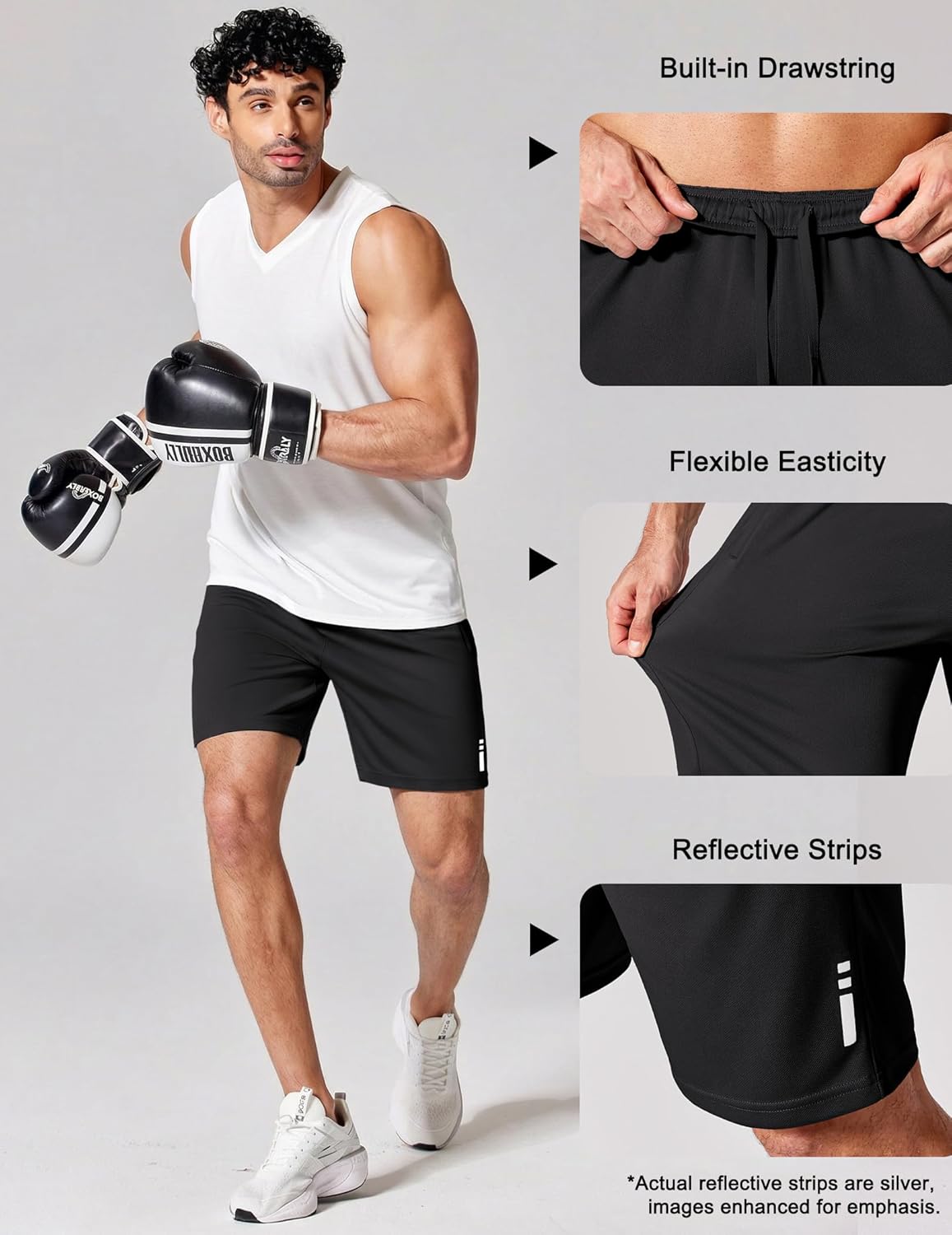 Mens Athletic Running Shorts 7"/ 9" Lightweight Quick Dry Drawstring Mesh Gym Shorts with Zipper Pockets