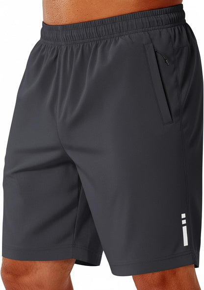 Mens Athletic Running Shorts 7"/ 9" Lightweight Quick Dry Drawstring Mesh Gym Shorts with Zipper Pockets