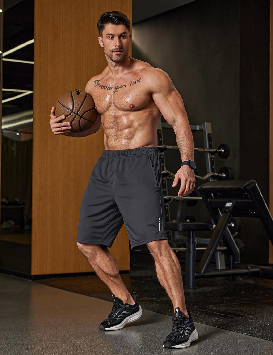 Mens Athletic Running Shorts 7"/ 9" Lightweight Quick Dry Drawstring Mesh Gym Shorts with Zipper Pockets