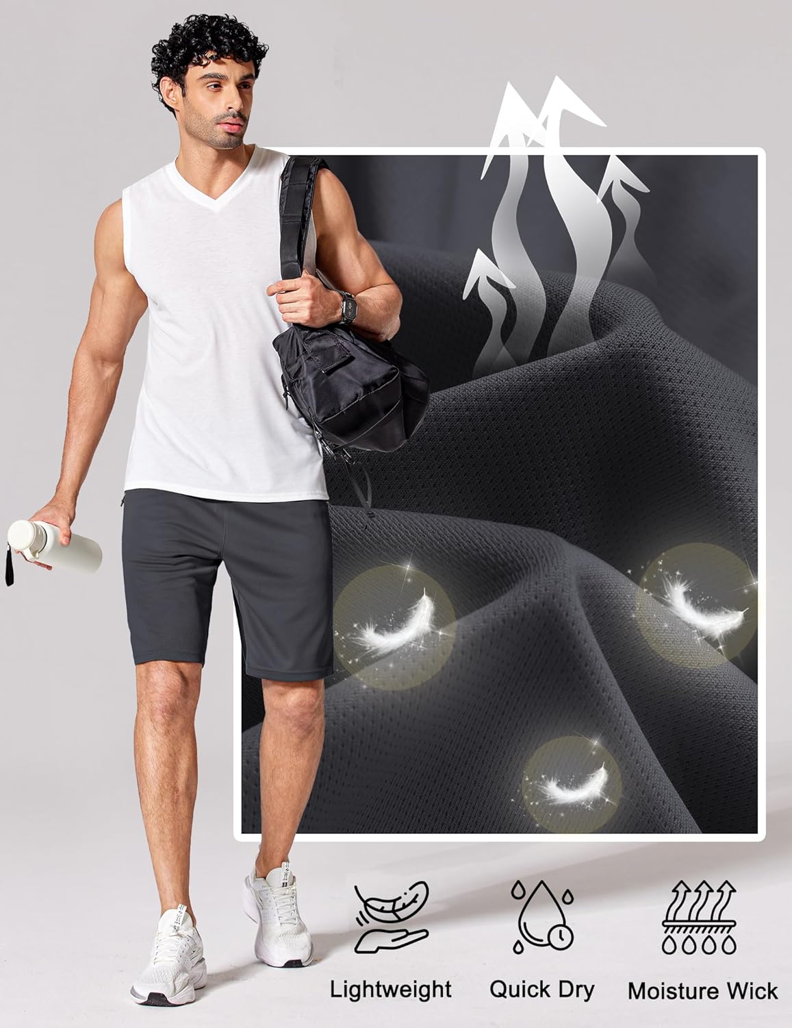 Mens Athletic Running Shorts 7"/ 9" Lightweight Quick Dry Drawstring Mesh Gym Shorts with Zipper Pockets