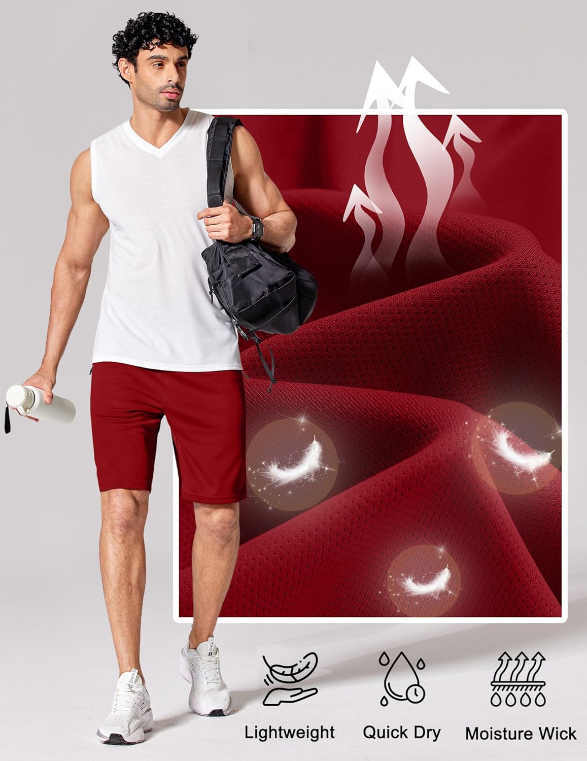 Mens Athletic Running Shorts 7"/ 9" Lightweight Quick Dry Drawstring Mesh Gym Shorts with Zipper Pockets