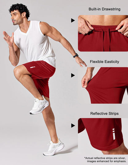 Mens Athletic Running Shorts 7"/ 9" Lightweight Quick Dry Drawstring Mesh Gym Shorts with Zipper Pockets