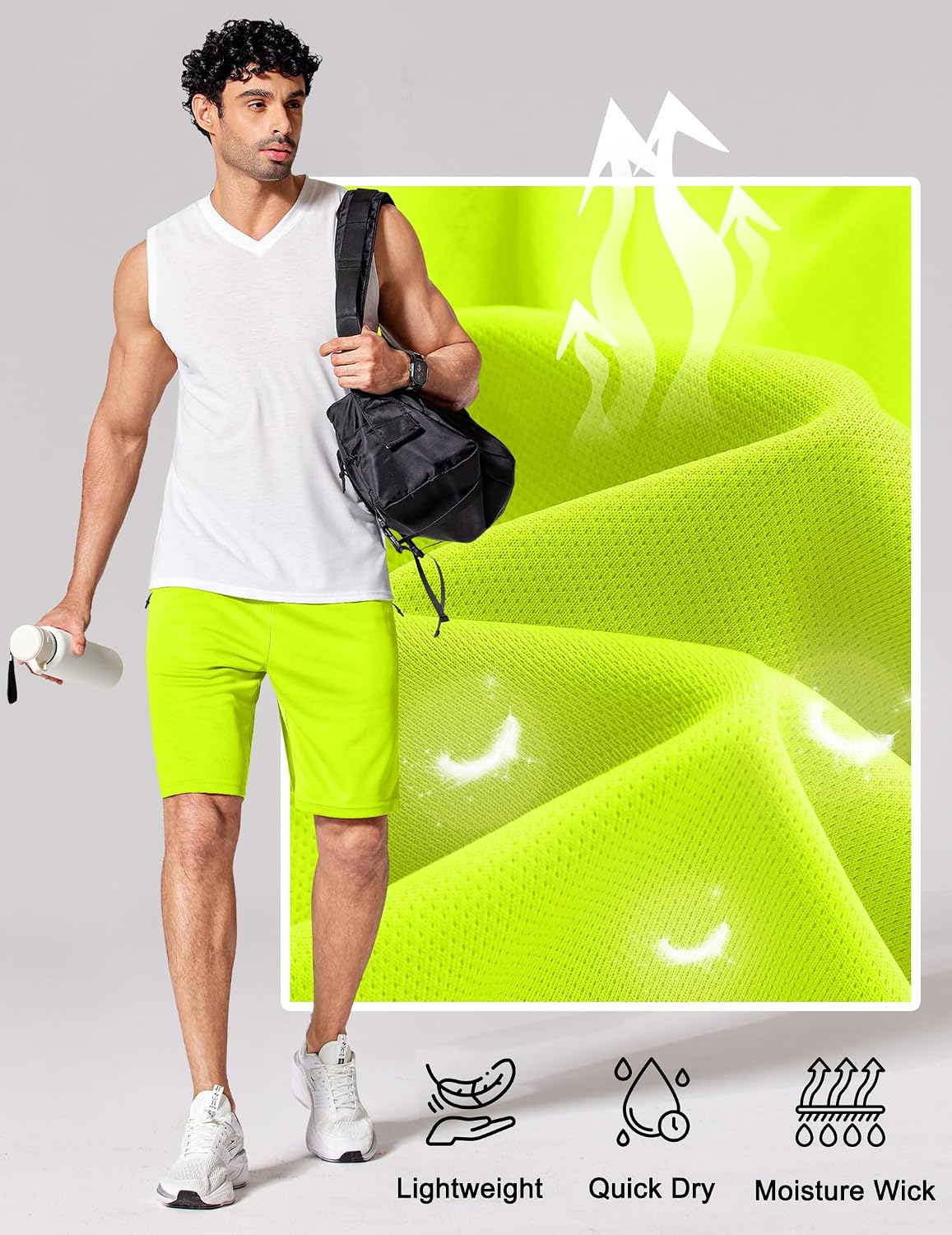 Mens Athletic Running Shorts 7"/ 9" Lightweight Quick Dry Drawstring Mesh Gym Shorts with Zipper Pockets