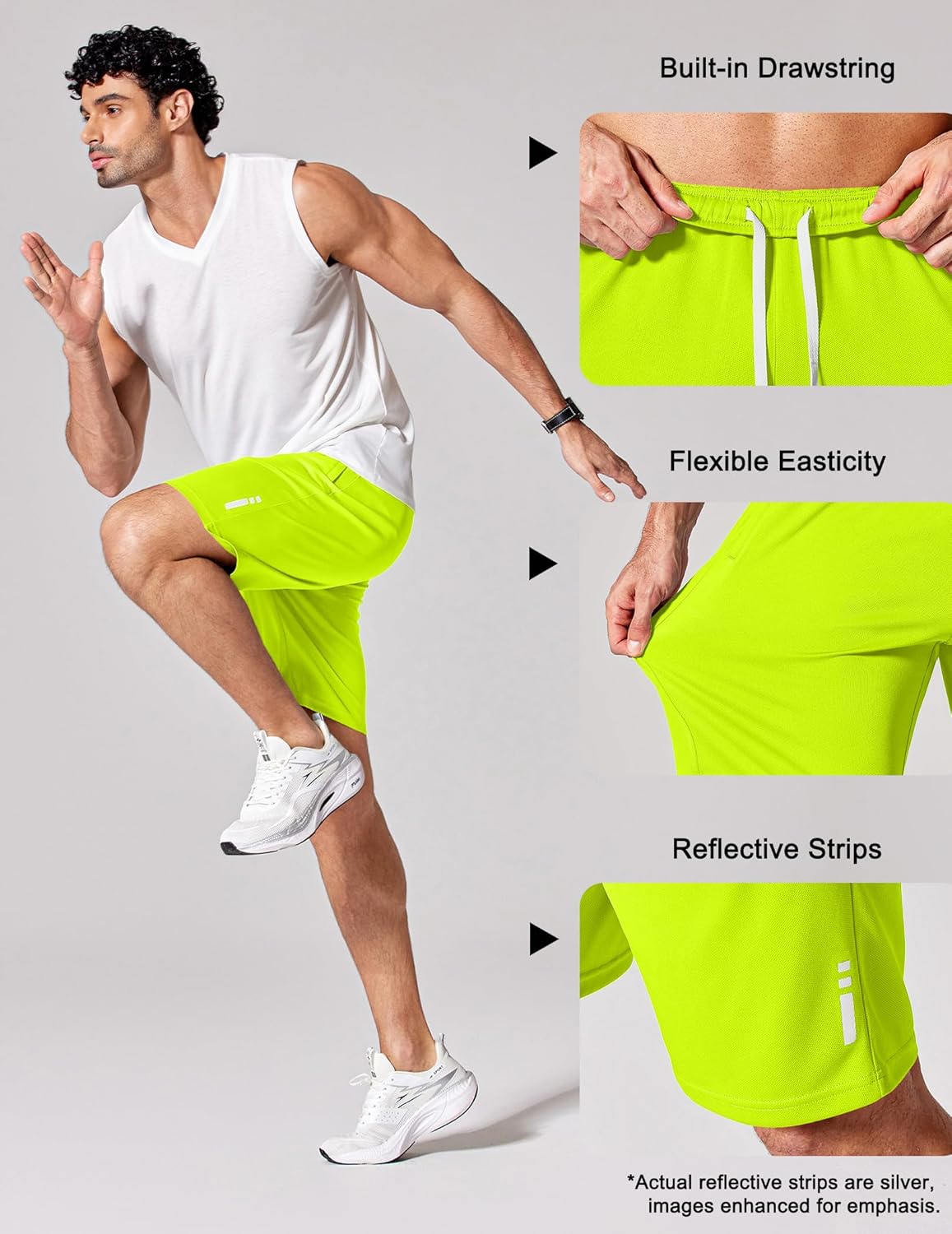 Mens Athletic Running Shorts 7"/ 9" Lightweight Quick Dry Drawstring Mesh Gym Shorts with Zipper Pockets
