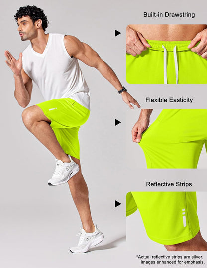 Mens Athletic Running Shorts 7"/ 9" Lightweight Quick Dry Drawstring Mesh Gym Shorts with Zipper Pockets