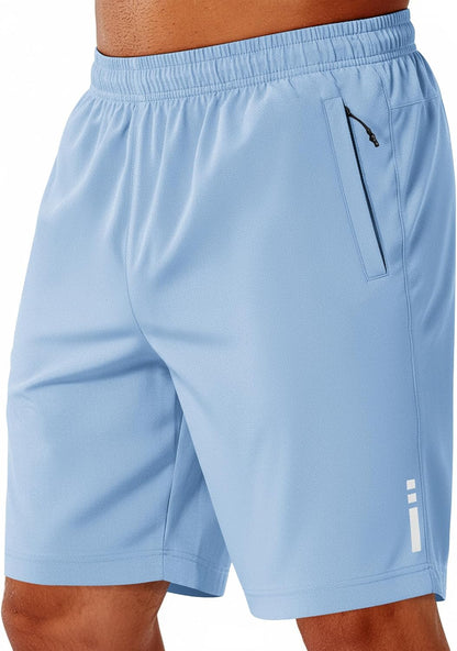 Mens Athletic Running Shorts 7"/ 9" Lightweight Quick Dry Drawstring Mesh Gym Shorts with Zipper Pockets