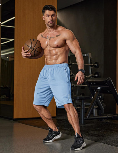 Mens Athletic Running Shorts 7"/ 9" Lightweight Quick Dry Drawstring Mesh Gym Shorts with Zipper Pockets