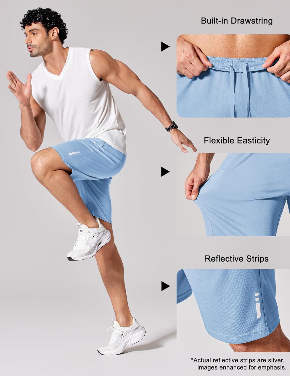 Mens Athletic Running Shorts 7"/ 9" Lightweight Quick Dry Drawstring Mesh Gym Shorts with Zipper Pockets