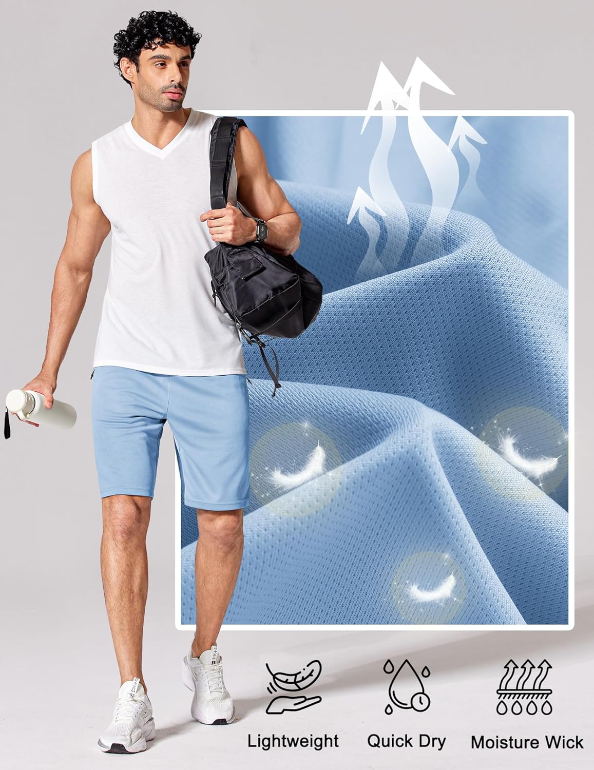 Mens Athletic Running Shorts 7"/ 9" Lightweight Quick Dry Drawstring Mesh Gym Shorts with Zipper Pockets