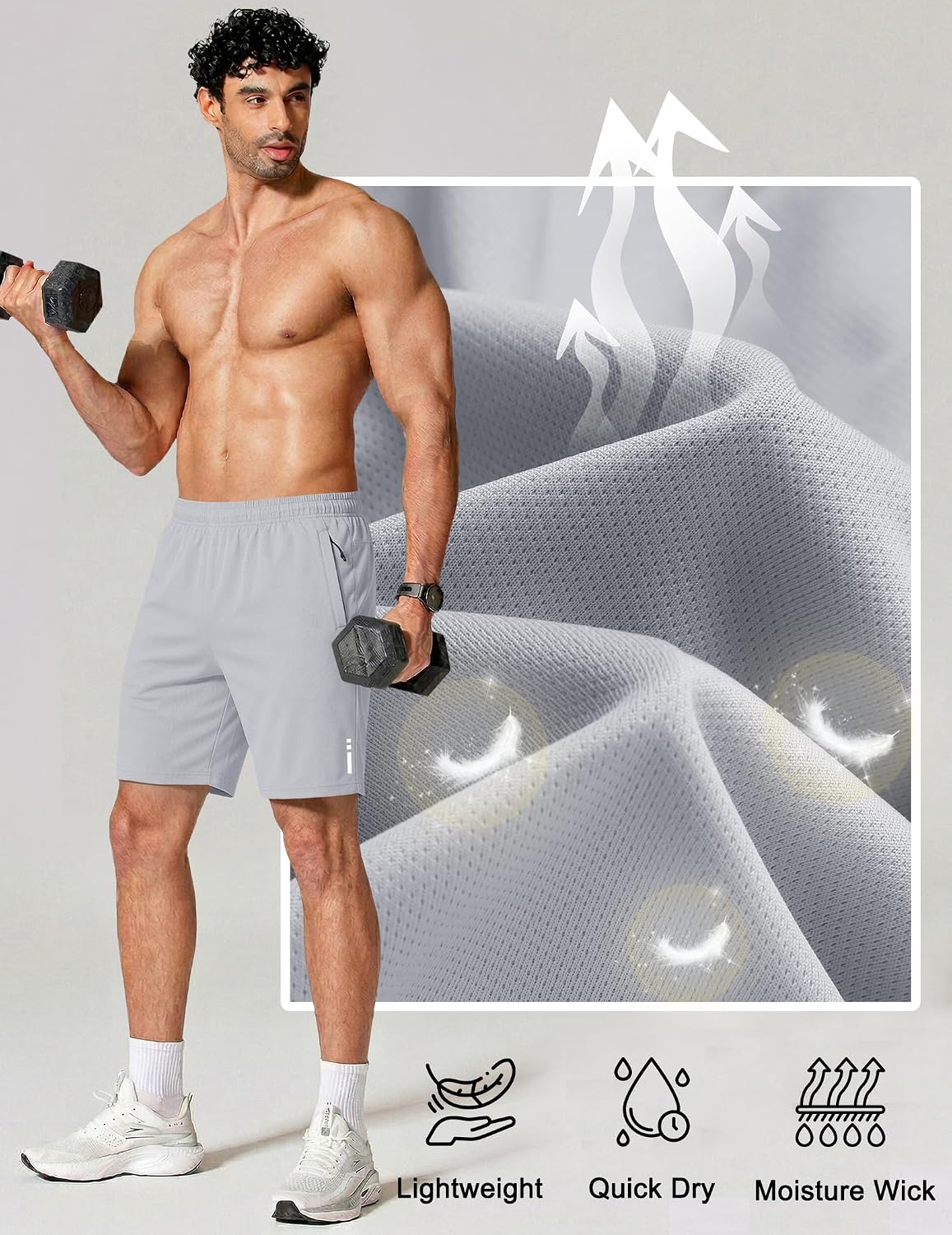 Mens Athletic Running Shorts 7"/ 9" Lightweight Quick Dry Drawstring Mesh Gym Shorts with Zipper Pockets