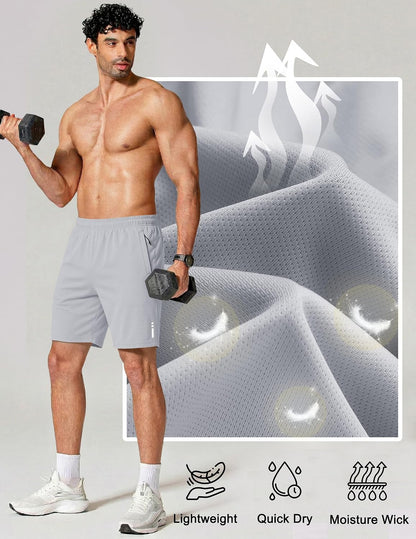 Mens Athletic Running Shorts 7"/ 9" Lightweight Quick Dry Drawstring Mesh Gym Shorts with Zipper Pockets