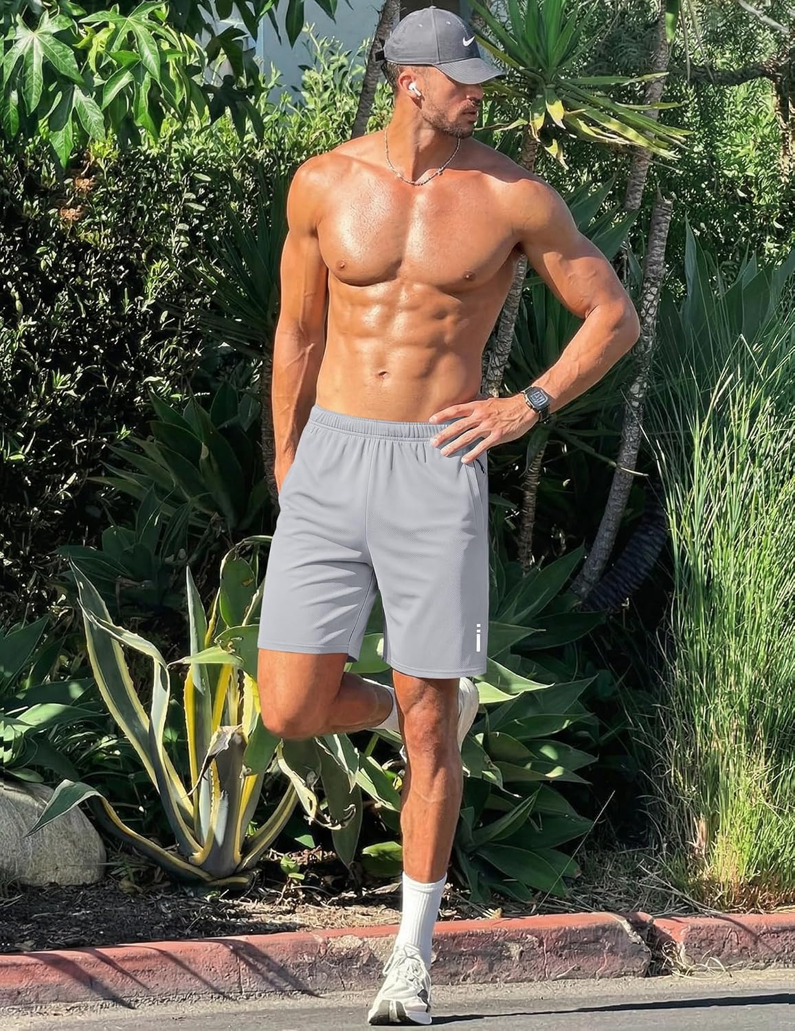 Mens Athletic Running Shorts 7"/ 9" Lightweight Quick Dry Drawstring Mesh Gym Shorts with Zipper Pockets