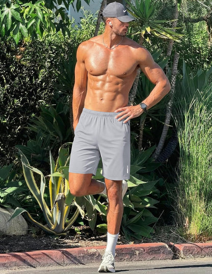 Mens Athletic Running Shorts 7"/ 9" Lightweight Quick Dry Drawstring Mesh Gym Shorts with Zipper Pockets