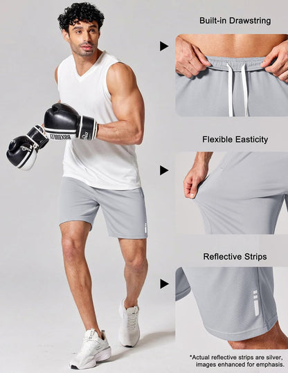Mens Athletic Running Shorts 7"/ 9" Lightweight Quick Dry Drawstring Mesh Gym Shorts with Zipper Pockets