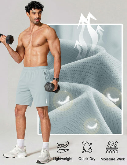 Mens Athletic Running Shorts 7"/ 9" Lightweight Quick Dry Drawstring Mesh Gym Shorts with Zipper Pockets