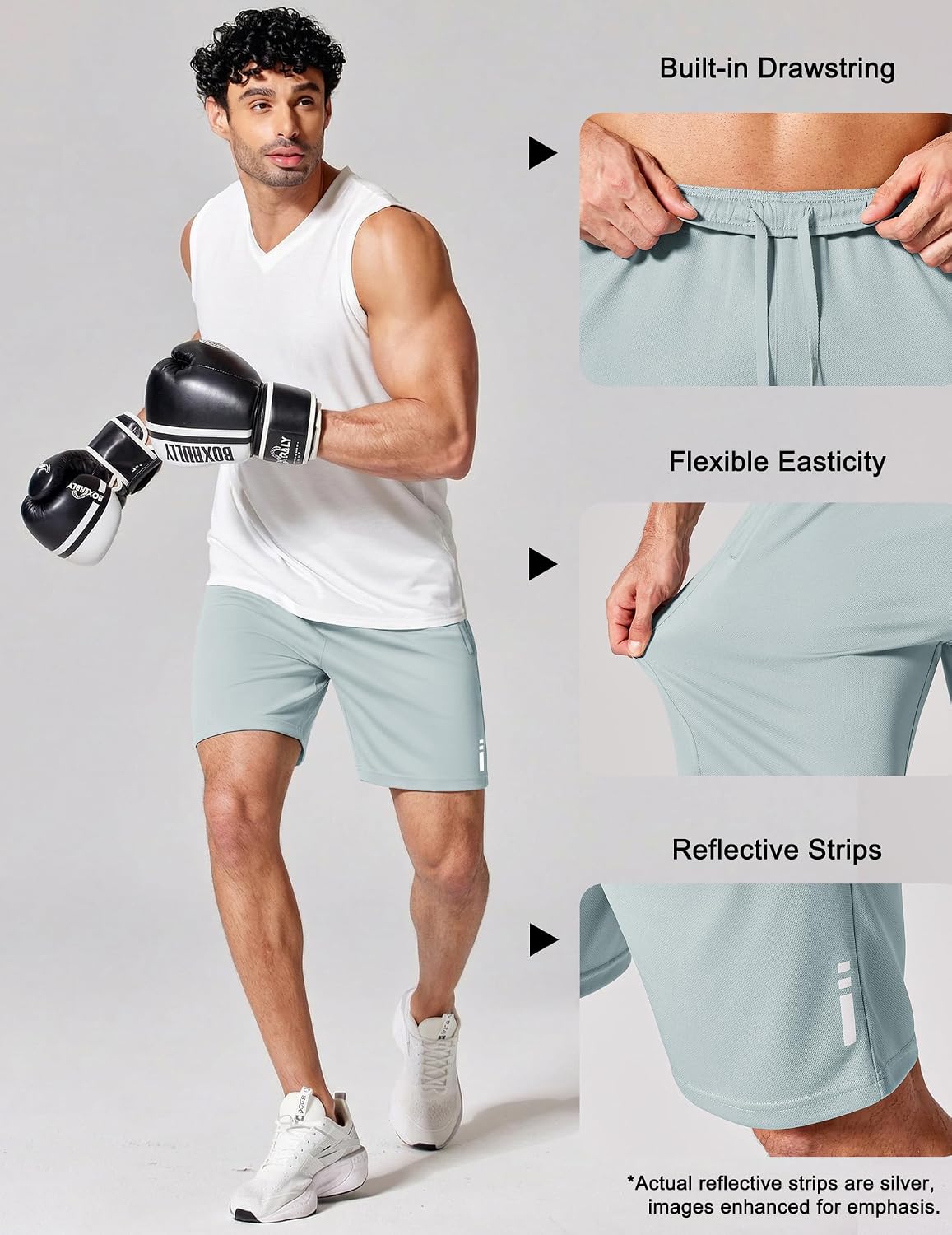 Mens Athletic Running Shorts 7"/ 9" Lightweight Quick Dry Drawstring Mesh Gym Shorts with Zipper Pockets