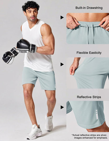 Mens Athletic Running Shorts 7"/ 9" Lightweight Quick Dry Drawstring Mesh Gym Shorts with Zipper Pockets