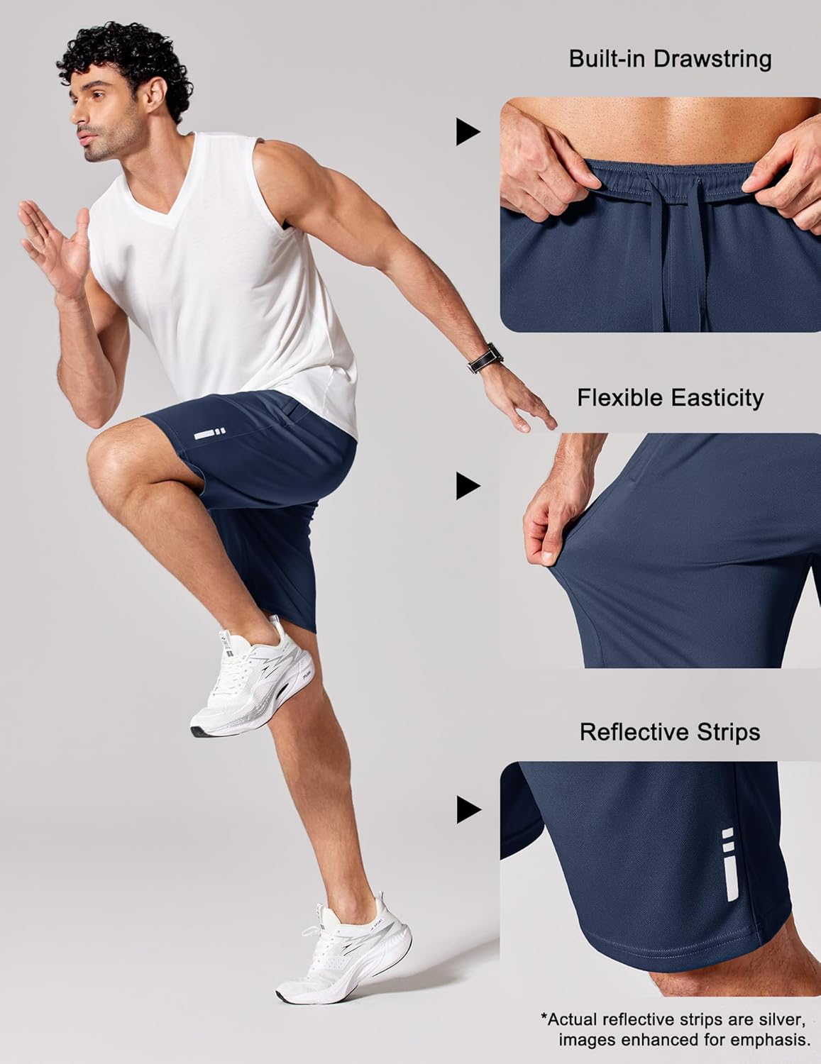 Mens Athletic Running Shorts 7"/ 9" Lightweight Quick Dry Drawstring Mesh Gym Shorts with Zipper Pockets