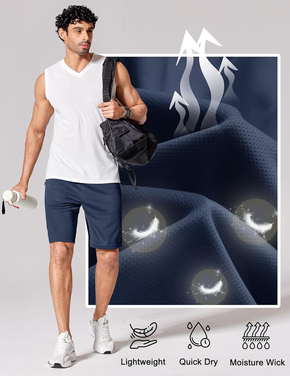 Mens Athletic Running Shorts 7"/ 9" Lightweight Quick Dry Drawstring Mesh Gym Shorts with Zipper Pockets