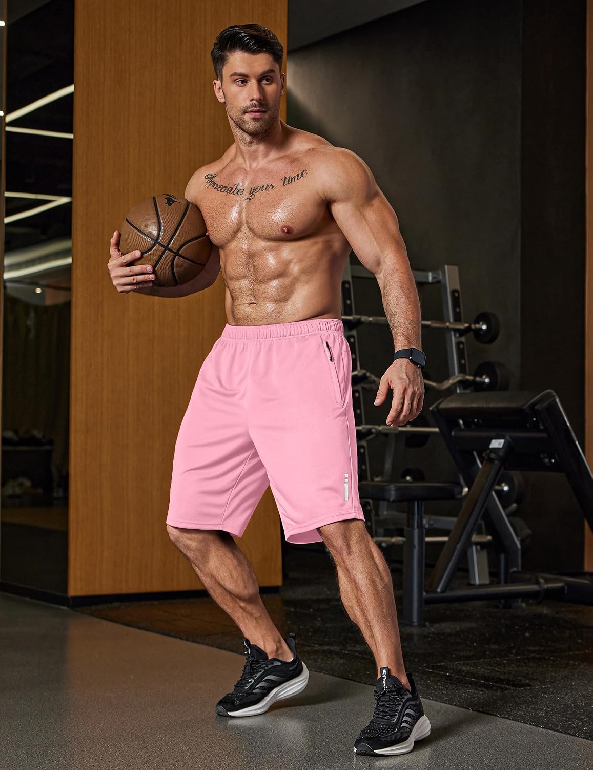 Mens Athletic Running Shorts 7"/ 9" Lightweight Quick Dry Drawstring Mesh Gym Shorts with Zipper Pockets