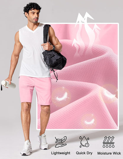 Mens Athletic Running Shorts 7"/ 9" Lightweight Quick Dry Drawstring Mesh Gym Shorts with Zipper Pockets