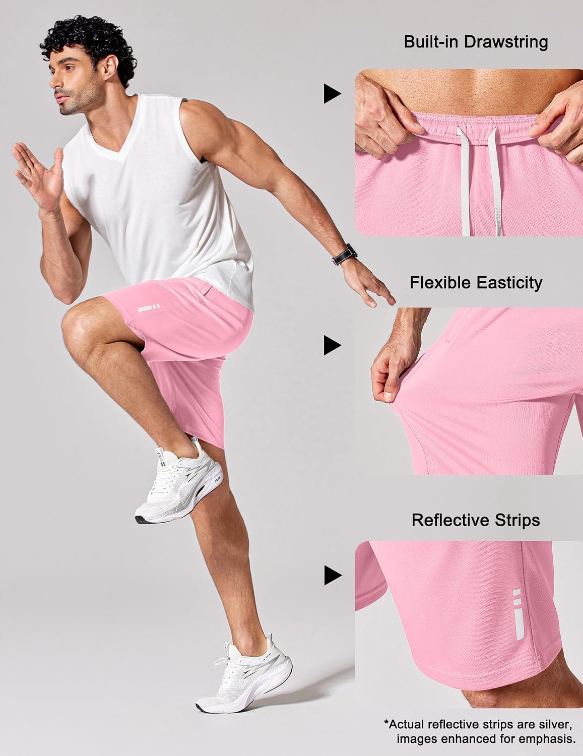 Mens Athletic Running Shorts 7"/ 9" Lightweight Quick Dry Drawstring Mesh Gym Shorts with Zipper Pockets