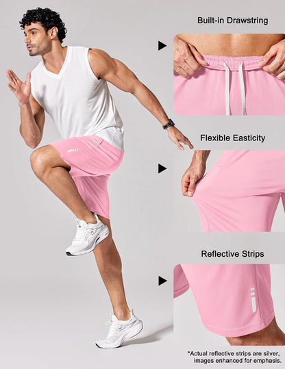 Mens Athletic Running Shorts 7"/ 9" Lightweight Quick Dry Drawstring Mesh Gym Shorts with Zipper Pockets