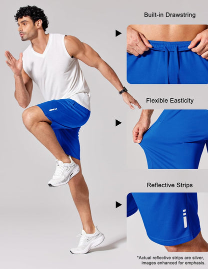 Mens Athletic Running Shorts 7"/ 9" Lightweight Quick Dry Drawstring Mesh Gym Shorts with Zipper Pockets