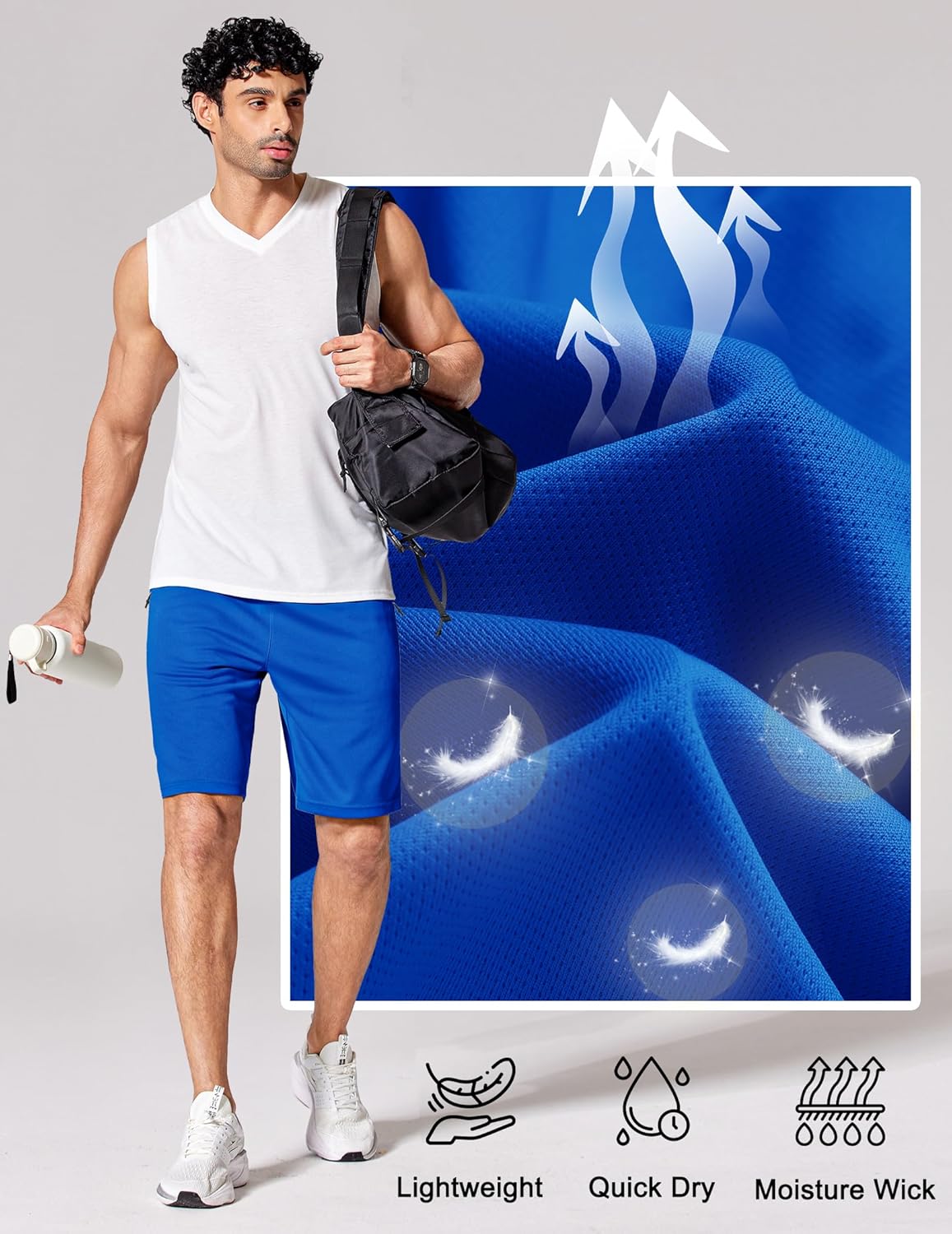 Mens Athletic Running Shorts 7"/ 9" Lightweight Quick Dry Drawstring Mesh Gym Shorts with Zipper Pockets