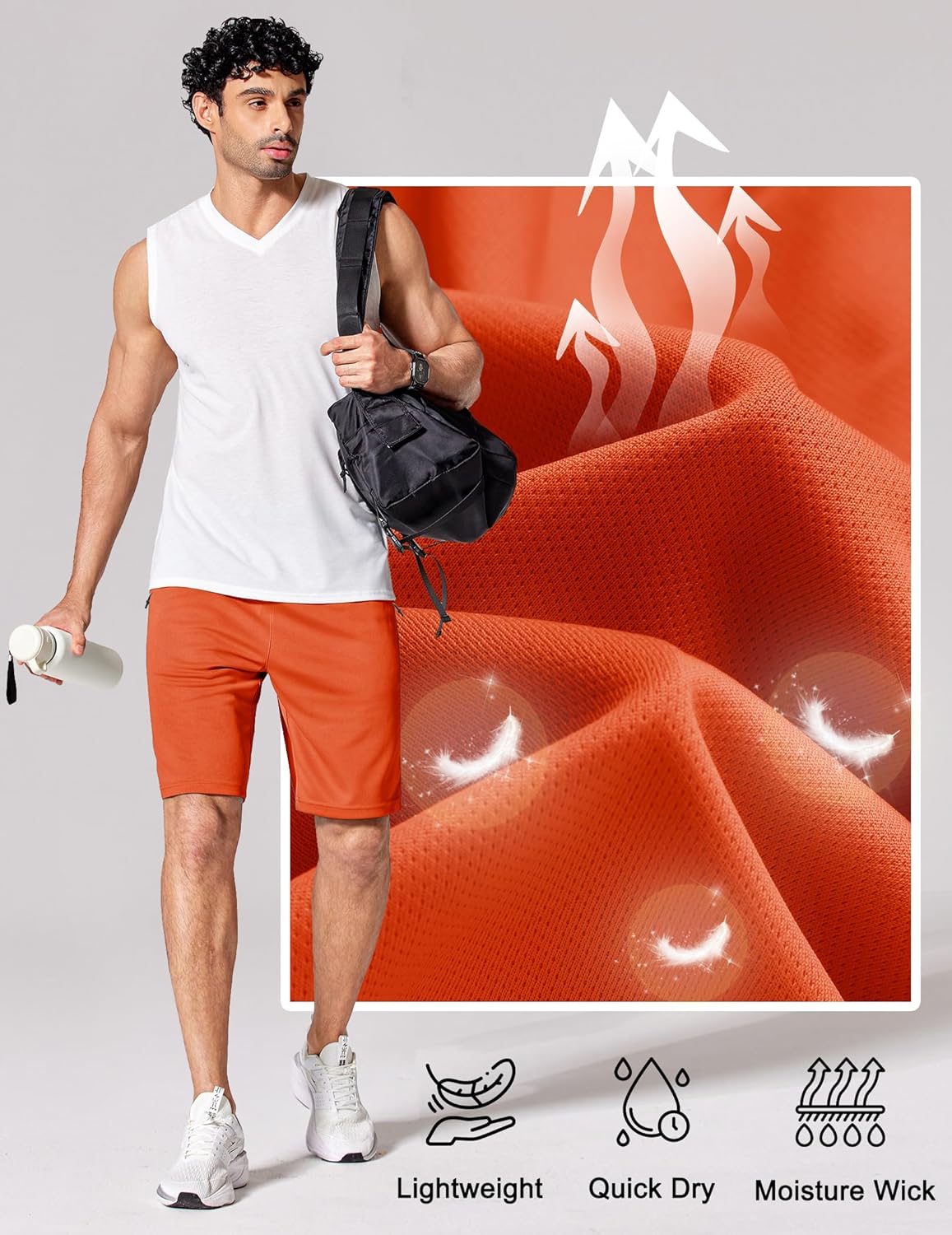 Mens Athletic Running Shorts 7"/ 9" Lightweight Quick Dry Drawstring Mesh Gym Shorts with Zipper Pockets