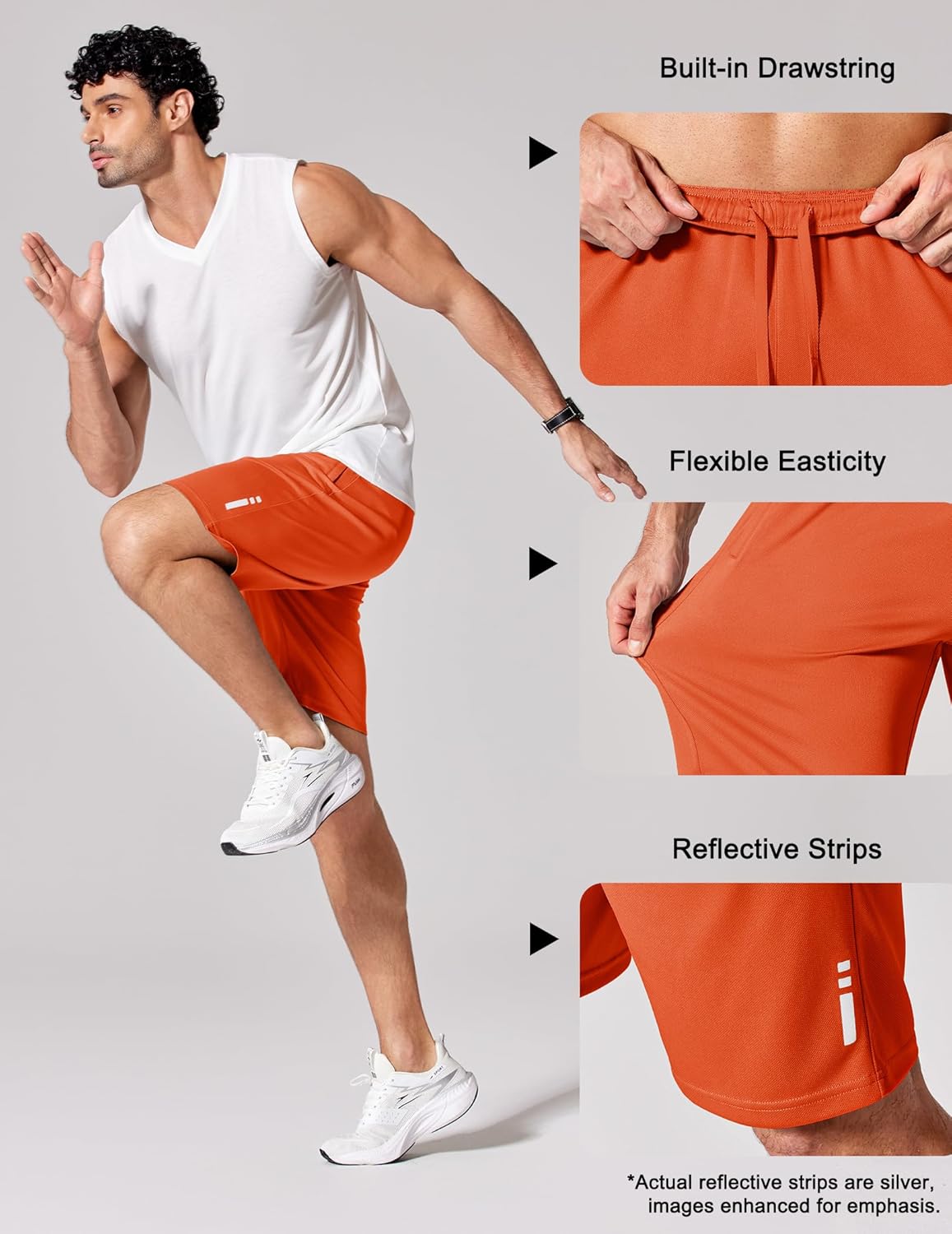 Mens Athletic Running Shorts 7"/ 9" Lightweight Quick Dry Drawstring Mesh Gym Shorts with Zipper Pockets