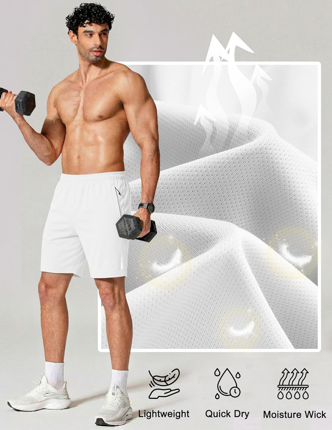 Mens Athletic Running Shorts 7"/ 9" Lightweight Quick Dry Drawstring Mesh Gym Shorts with Zipper Pockets