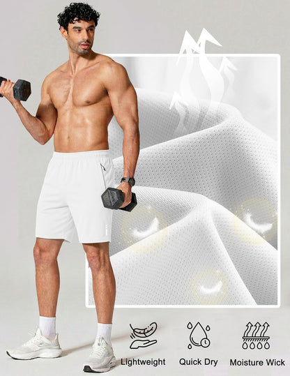 Mens Athletic Running Shorts 7"/ 9" Lightweight Quick Dry Drawstring Mesh Gym Shorts with Zipper Pockets