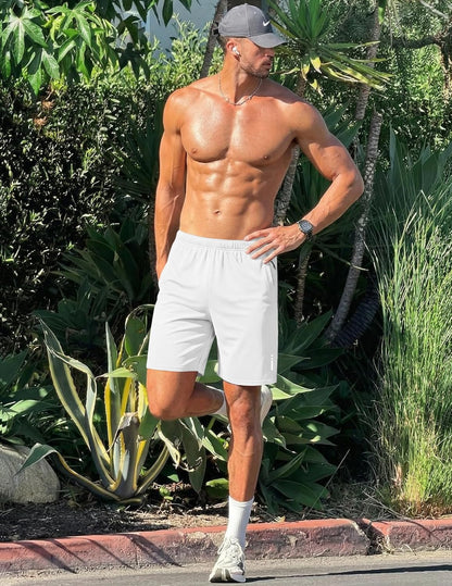 Mens Athletic Running Shorts 7"/ 9" Lightweight Quick Dry Drawstring Mesh Gym Shorts with Zipper Pockets
