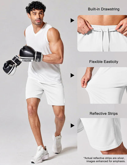 Mens Athletic Running Shorts 7"/ 9" Lightweight Quick Dry Drawstring Mesh Gym Shorts with Zipper Pockets