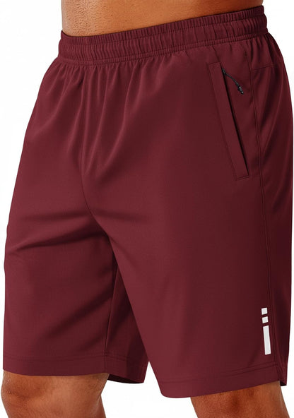 Mens Athletic Running Shorts 7"/ 9" Lightweight Quick Dry Drawstring Mesh Gym Shorts with Zipper Pockets