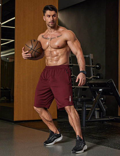 Mens Athletic Running Shorts 7"/ 9" Lightweight Quick Dry Drawstring Mesh Gym Shorts with Zipper Pockets