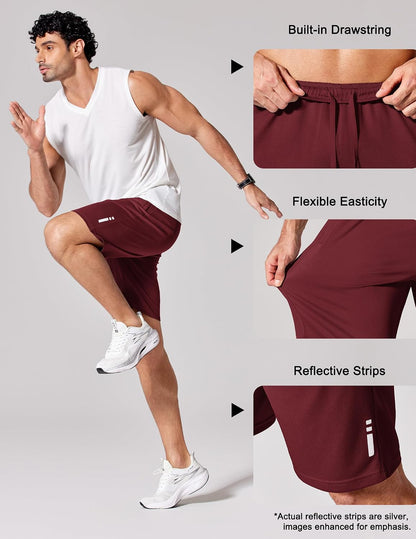 Mens Athletic Running Shorts 7"/ 9" Lightweight Quick Dry Drawstring Mesh Gym Shorts with Zipper Pockets