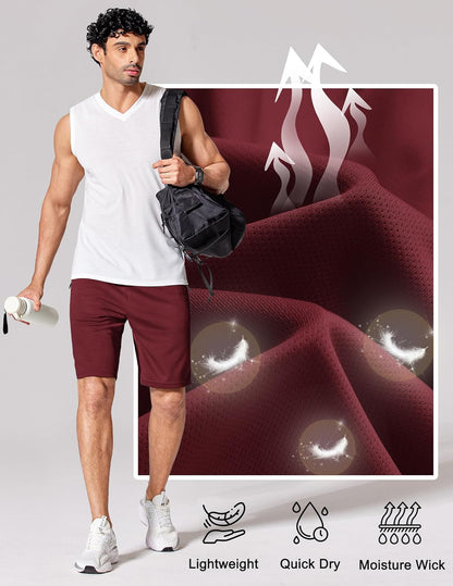Mens Athletic Running Shorts 7"/ 9" Lightweight Quick Dry Drawstring Mesh Gym Shorts with Zipper Pockets