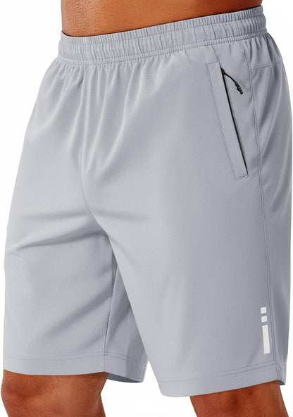 Mens Athletic Running Shorts 7"/ 9" Lightweight Quick Dry Drawstring Mesh Gym Shorts with Zipper Pockets