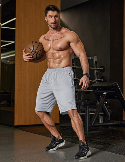 Mens Athletic Running Shorts 7"/ 9" Lightweight Quick Dry Drawstring Mesh Gym Shorts with Zipper Pockets