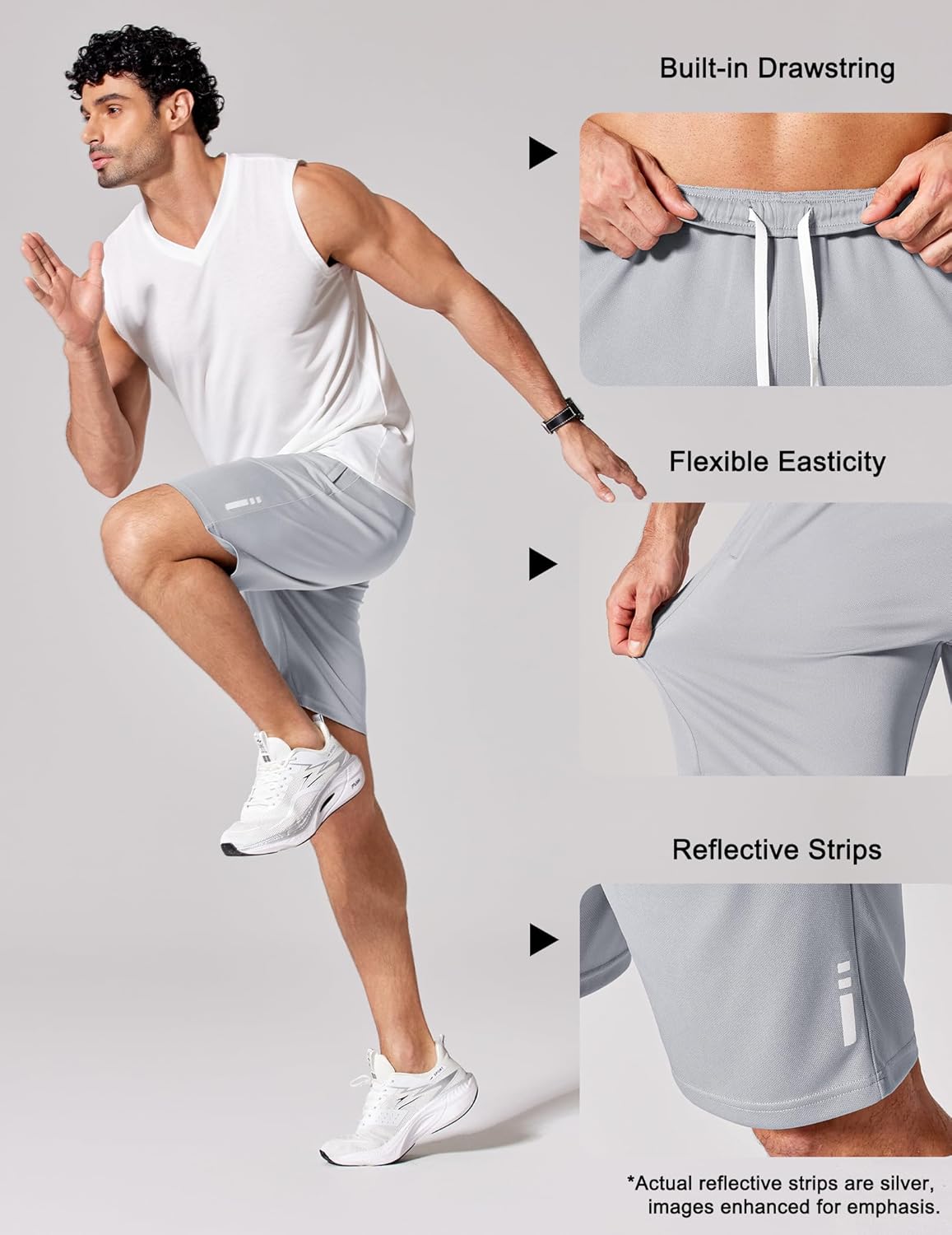 Mens Athletic Running Shorts 7"/ 9" Lightweight Quick Dry Drawstring Mesh Gym Shorts with Zipper Pockets