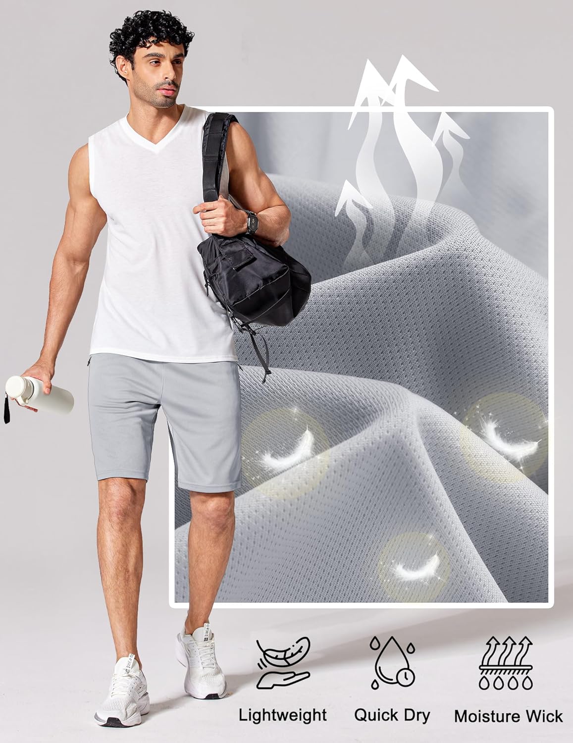Mens Athletic Running Shorts 7"/ 9" Lightweight Quick Dry Drawstring Mesh Gym Shorts with Zipper Pockets