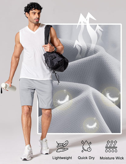 Mens Athletic Running Shorts 7"/ 9" Lightweight Quick Dry Drawstring Mesh Gym Shorts with Zipper Pockets