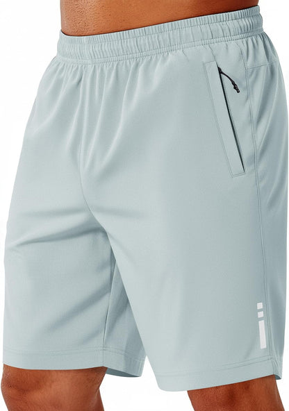 Mens Athletic Running Shorts 7"/ 9" Lightweight Quick Dry Drawstring Mesh Gym Shorts with Zipper Pockets