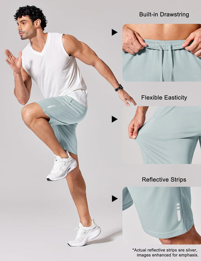 Mens Athletic Running Shorts 7"/ 9" Lightweight Quick Dry Drawstring Mesh Gym Shorts with Zipper Pockets