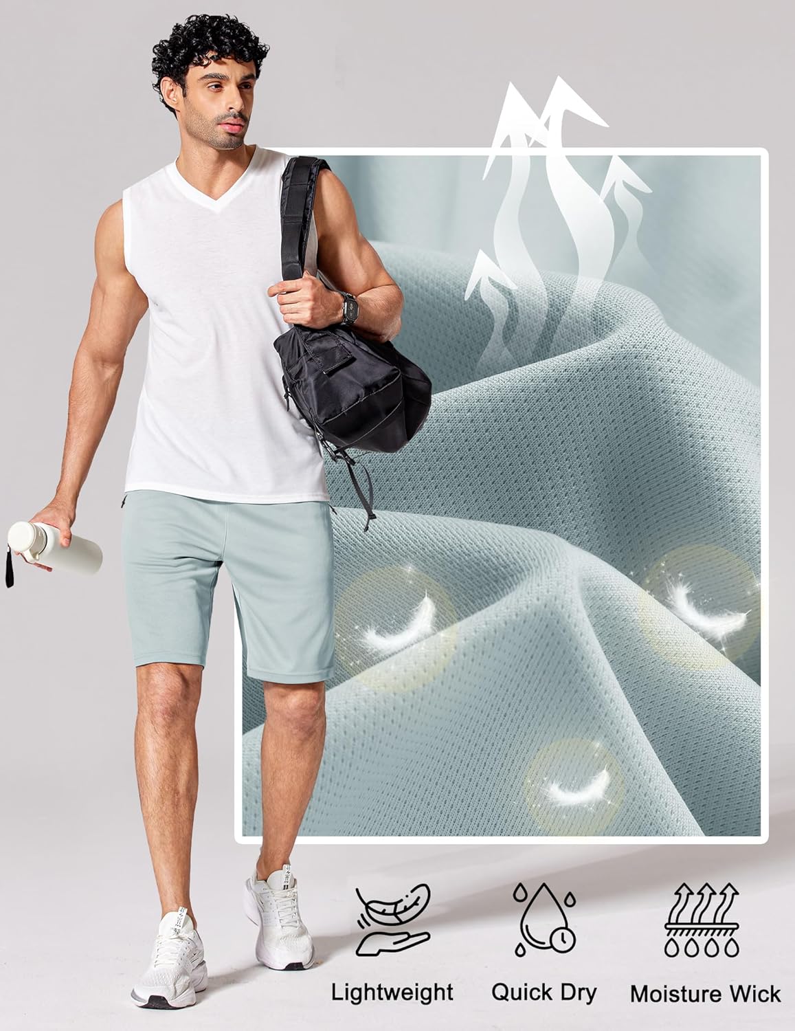 Mens Athletic Running Shorts 7"/ 9" Lightweight Quick Dry Drawstring Mesh Gym Shorts with Zipper Pockets
