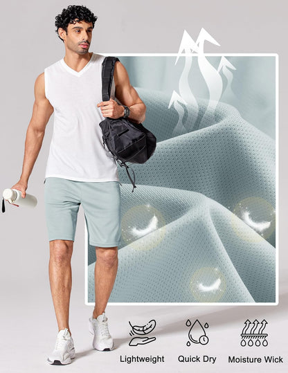 Mens Athletic Running Shorts 7"/ 9" Lightweight Quick Dry Drawstring Mesh Gym Shorts with Zipper Pockets