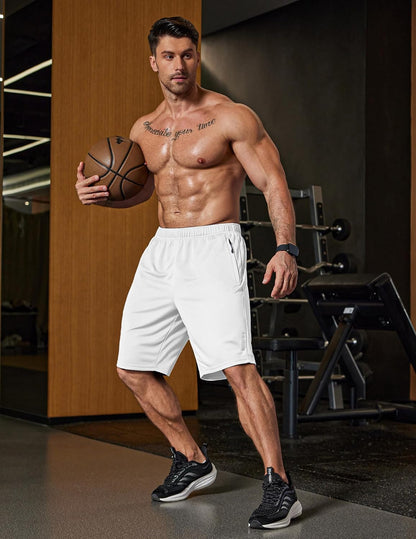 Mens Athletic Running Shorts 7"/ 9" Lightweight Quick Dry Drawstring Mesh Gym Shorts with Zipper Pockets