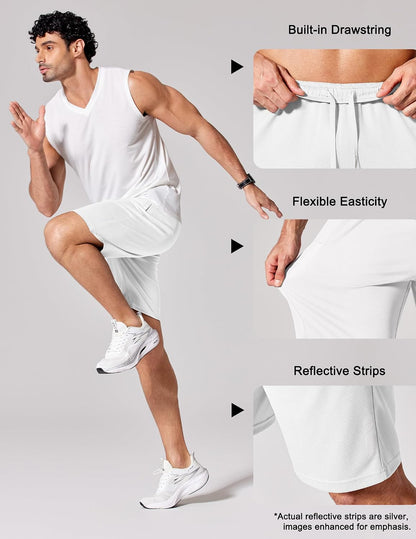Mens Athletic Running Shorts 7"/ 9" Lightweight Quick Dry Drawstring Mesh Gym Shorts with Zipper Pockets